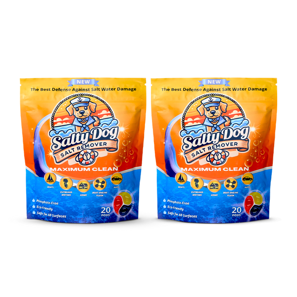 Salty Dog boat salt remover two-pack, two pouches of 20 marine cleaning pods each